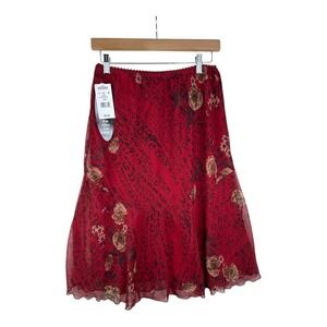 New BIYAYCDA Vintage Elastic Waist Floral/Animal Print Skirt size Medium‎ Red